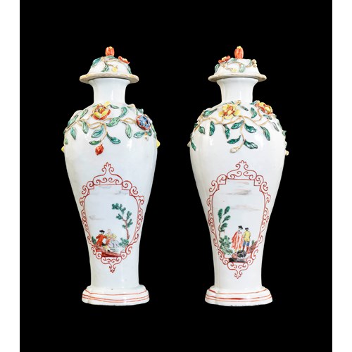 Pair of Chinese soft paste porcelain vases with Dutch decoration